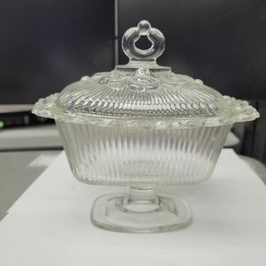 1950's Indiana Glass Pedestal Candy Dish Laced Edge with Lid